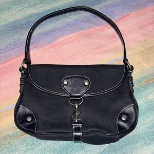 Vintage Ralph Lauren black leather buckle bag with silver metal clasp Y2K 90’s
